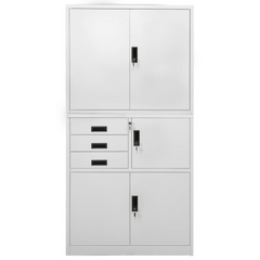 Steel Office Cabinet with Adjustable Shelves & Lock - Light Grey, 90x40x180 cm