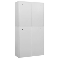 Steel Office Cabinet with Adjustable Shelves & Lock - Light Grey, 90x40x180 cm