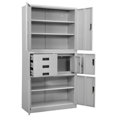 Steel Office Cabinet with Adjustable Shelves & Lock - Light Grey, 90x40x180 cm