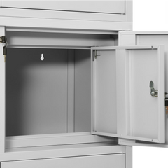 Steel Office Cabinet with Adjustable Shelves & Lock - Light Grey, 90x40x180 cm