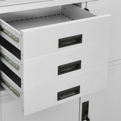 Steel Office Cabinet with Adjustable Shelves & Lock - Light Grey, 90x40x180 cm