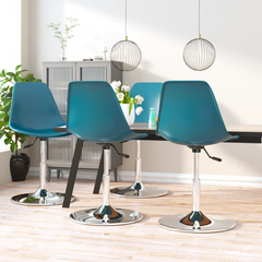 Swivel Dining Chairs Set of 4 - Adjustable, Ergonomic, Turquoise PP with Chromed Metal Base