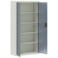 File Cabinet - Light Grey & Dark Grey Steel - 90x40x180 cm - Lockable with Adjustable Shelves