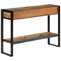 Industrial Console Table | 110x30x76 cm | Solid Reclaimed Wood & Iron Legs | Ample Storage with 3 Drawers & Shelf | Eco-Friendly, Unique Handmade Design