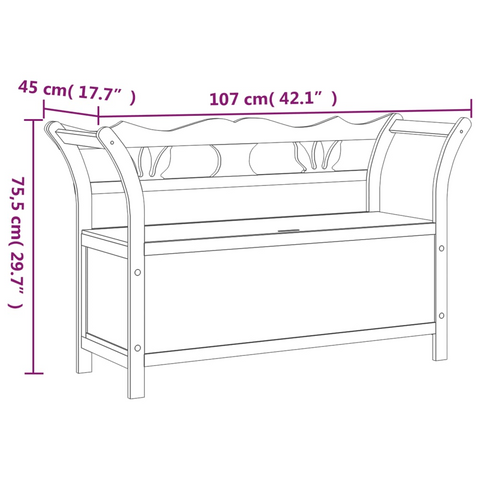 Bench White 107x45x75.5 cm Solid Wood Fir | Ample Storage, Practical Backrest, Durable Material