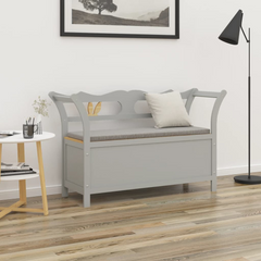 Grey Wooden Bench 107x45x75.5 cm - Solid Fir Wood with Storage and Armrests