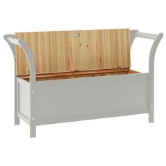 Grey Wooden Bench 107x45x75.5 cm - Solid Fir Wood with Storage and Armrests