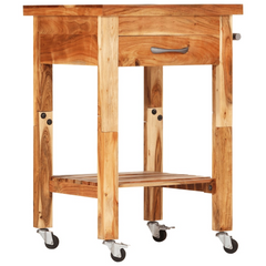 Solid Wood Acacia Kitchen Trolley with Drawer and Shelf - 55x55x89 cm