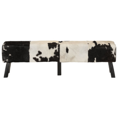 Bench Black and White 160x28x50 cm Real Goat Leather