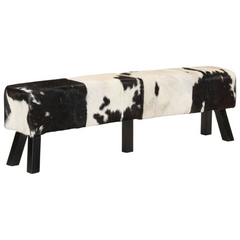 Bench Black and White 160x28x50 cm Real Goat Leather