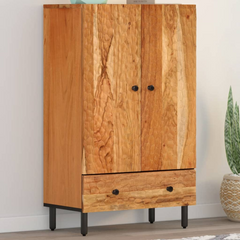 Highboard - 60x33x100 cm - Solid Acacia Wood Cabinet with Iron Legs - Elegant and Practical Storage Solution for Home or Office