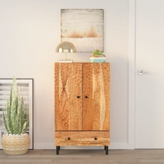 Highboard - 60x33x100 cm - Solid Acacia Wood Cabinet with Iron Legs - Elegant and Practical Storage Solution for Home or Office