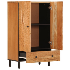 Highboard - 60x33x100 cm - Solid Acacia Wood Cabinet with Iron Legs - Elegant and Practical Storage Solution for Home or Office