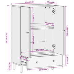 Highboard - 60x33x100 cm - Solid Acacia Wood Cabinet with Iron Legs - Elegant and Practical Storage Solution for Home or Office