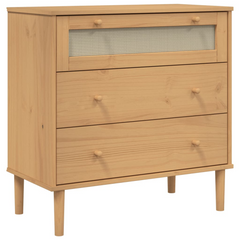 Drawer Cabinet SENJA Rattan Look Brown 80x40x80 cm Solid Wood Pine