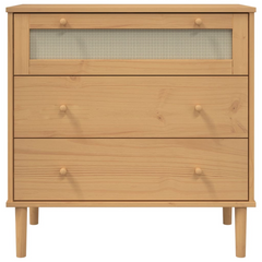 Drawer Cabinet SENJA Rattan Look Brown 80x40x80 cm Solid Wood Pine