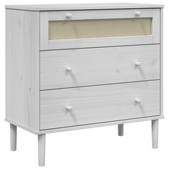 Drawer Cabinet SENJA Rattan Look White 80x40x80 cm Solid Wood Pine