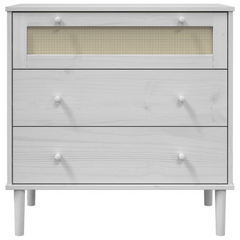 Drawer Cabinet SENJA Rattan Look White 80x40x80 cm Solid Wood Pine