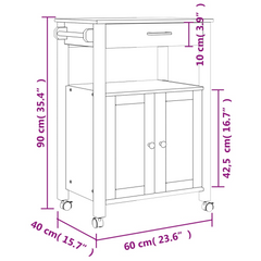 Kitchen Trolley 60x40x90 cm | Solid Pine Wood, Vintage Style, Ample Storage & Easy Mobility