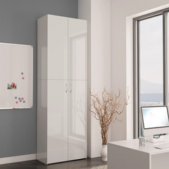 High Gloss White Office Cabinet - 5 Shelves, 2 Doors, Engineered Wood 60x32x190 cm | Elegant and Durable Storage Solution