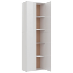 High Gloss White Office Cabinet - 5 Shelves, 2 Doors, Engineered Wood 60x32x190 cm | Elegant and Durable Storage Solution