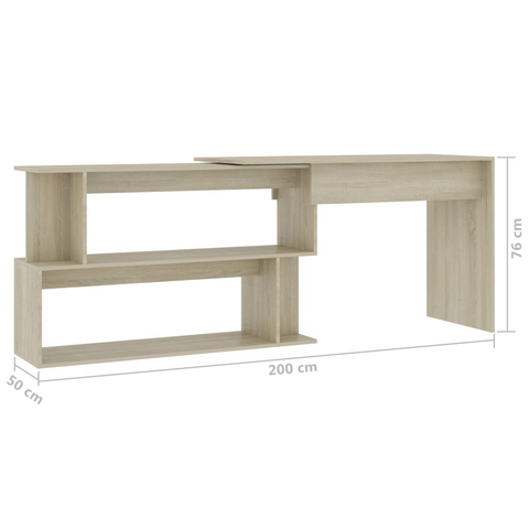 Stylish Corner Desk in Sonoma Oak - 200x50x76 cm | Space-Saving Engineered Wood