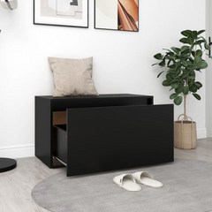 Stylish Hall Bench - Black Engineered Wood, 80x40x45 cm - Modern Storage Solution