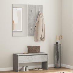 Stylish Hallway Furniture Set in Concrete Grey | Engineered Wood | Mirror and Coat Rack Included