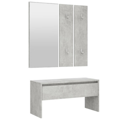 Stylish Hallway Furniture Set in Concrete Grey | Engineered Wood | Mirror and Coat Rack Included