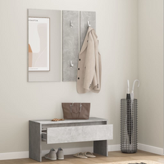 Stylish Hallway Furniture Set in Concrete Grey | Engineered Wood | Mirror and Coat Rack Included