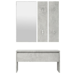 Stylish Hallway Furniture Set in Concrete Grey | Engineered Wood | Mirror and Coat Rack Included