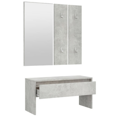 Stylish Hallway Furniture Set in Concrete Grey | Engineered Wood | Mirror and Coat Rack Included