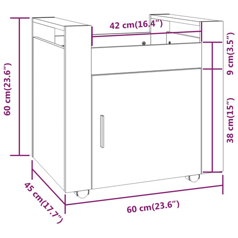 Desk Trolley with Casters - Black 60x45x60 cm Durable Engineered Wood Office Storage