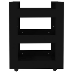 Black Kitchen Trolley - 60x45x80 cm - Durable Engineered Wood Storage Cart with Wheels and Shelves