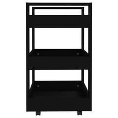 Black Kitchen Trolley - 60x45x80 cm - Durable Engineered Wood Storage Cart with Wheels and Shelves