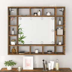 Mirror Cabinet with LED Smoked Oak 91x15x76.5 cm