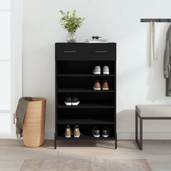 Black Shoe Cabinet 60x35x105 cm | Stylish & Durable Engineered Wood Shoe Storage Solution