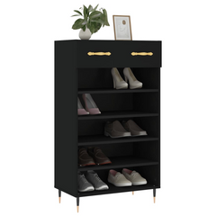 Black Shoe Cabinet 60x35x105 cm | Engineered Wood, Modern Design, Ample Storage