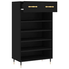 Black Shoe Cabinet 60x35x105 cm | Engineered Wood, Modern Design, Ample Storage