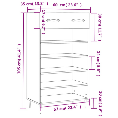 Black Shoe Cabinet 60x35x105 cm | Engineered Wood, Modern Design, Ample Storage