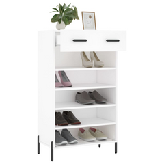 White Shoe Cabinet 60x35x105 cm - Modern Engineered Wood Storage Unit