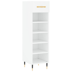 White Shoe Cabinet - 1 Drawer, 5 Compartments, 30x35x105 cm, Durable Engineered Wood