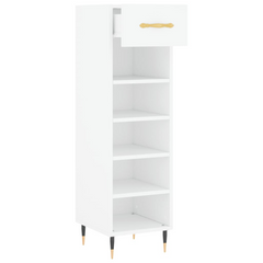 White Shoe Cabinet - 1 Drawer, 5 Compartments, 30x35x105 cm, Durable Engineered Wood