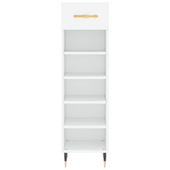 White Shoe Cabinet - 1 Drawer, 5 Compartments, 30x35x105 cm, Durable Engineered Wood