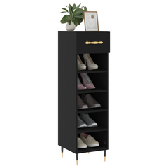 Black Shoe Cabinet, Modern Design, 30x35x105 cm, Engineered Wood