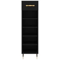 Black Shoe Cabinet, Modern Design, 30x35x105 cm, Engineered Wood