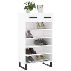 Stylish Shoe Cabinet in White - 60x35x105 cm | Engineered Wood with Ample Storage & Durable Iron Feet