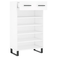 Stylish Shoe Cabinet in White - 60x35x105 cm | Engineered Wood with Ample Storage & Durable Iron Feet