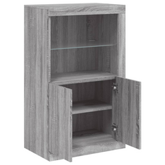 Side Cabinet with LED Lights Grey Sonoma Engineered Wood