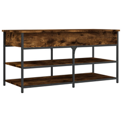 Smoked Oak Shoe Bench - 100x42.5x50 cm Engineered Wood with Metal Frame - Ample Storage & Adjustable Feet